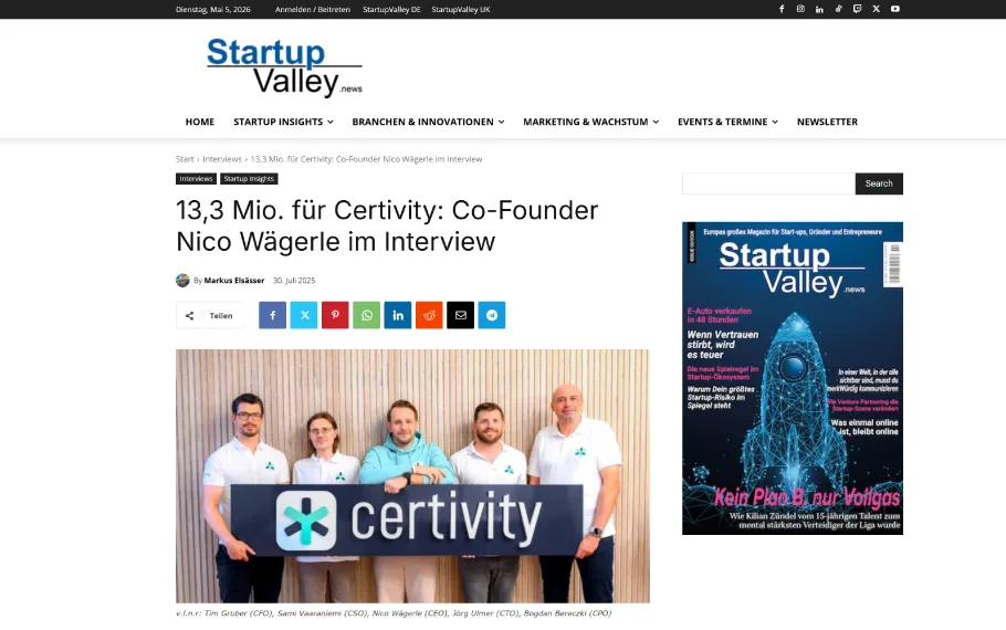 13,3 Mio. für Certivity: Co-Founder Nico Wägerle im Interview